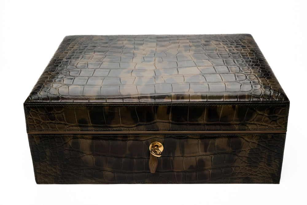 premium cigar box with real alligator skin