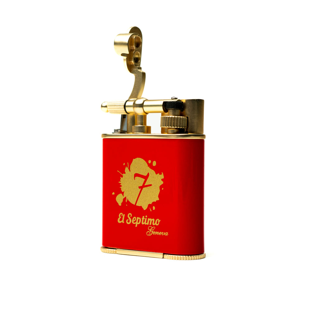 red with gold letters El Septimo Double Jet Torch Lighter & Punc