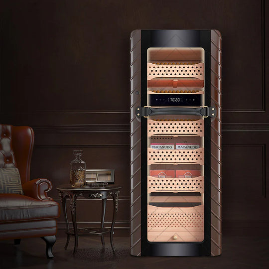 elegant Afidano cigar humidors use sculpture and canvas painting with Spanish Cedar and are equipped with an original HPR temperature and humidity constant system to give your cigar a relaxed and comfortable space for fermentation.