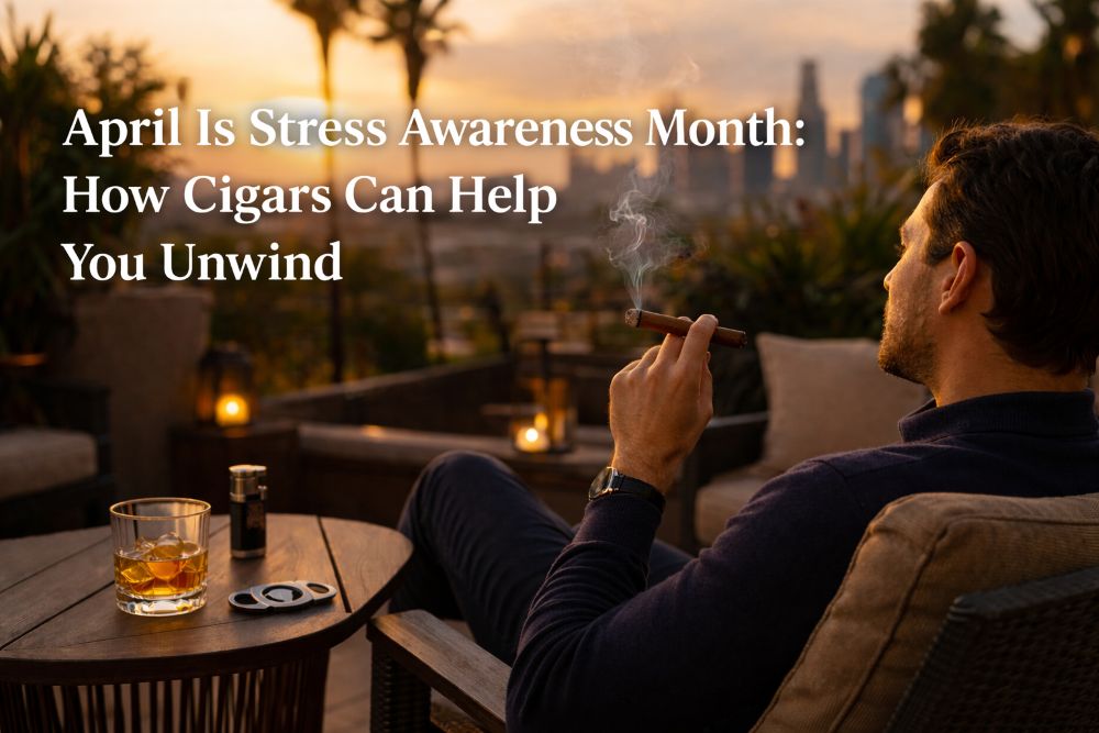 A lit premium cigar resting in an ashtray beside a chair, marking the unhurried hour a cigar asks for