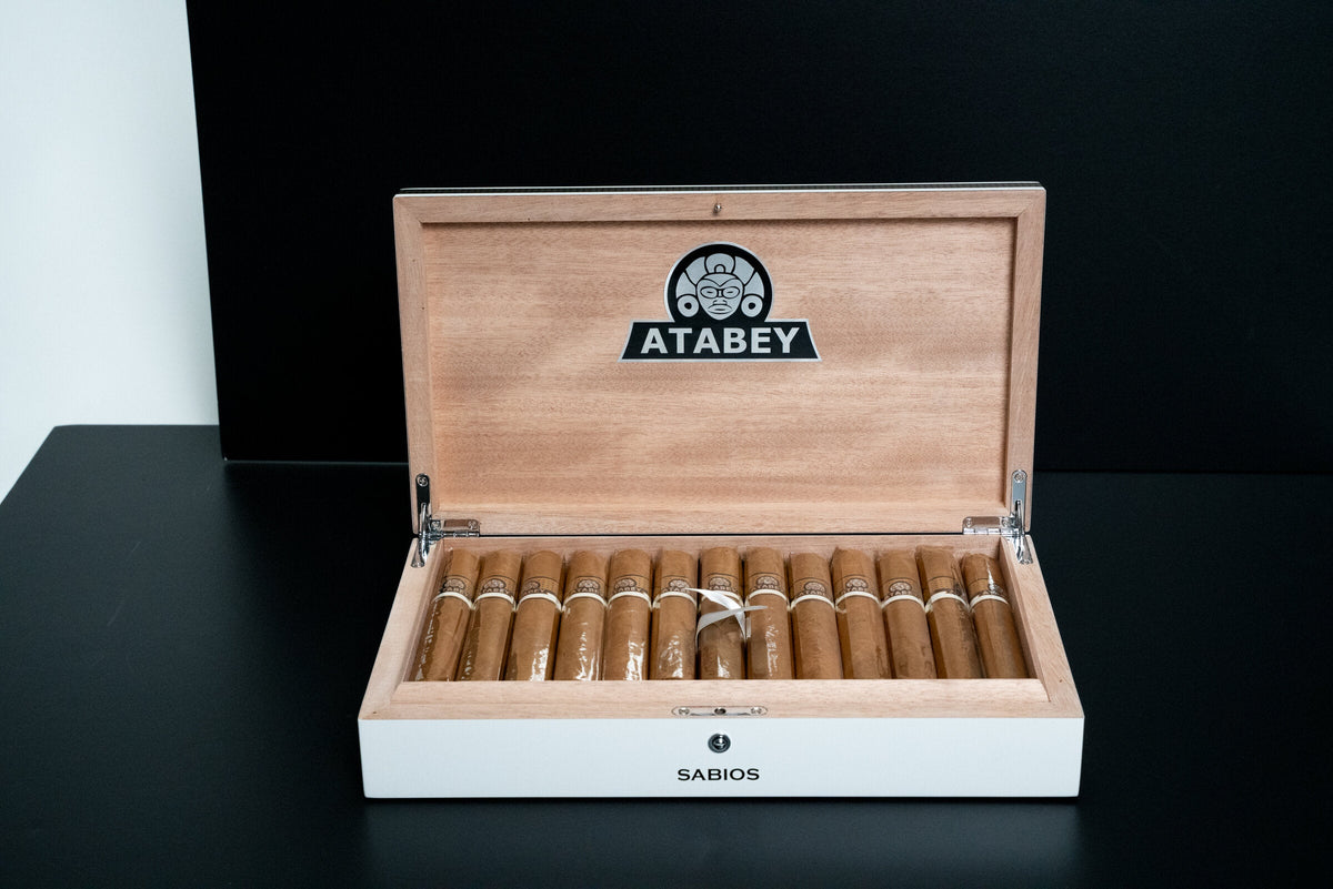 Open white box of Atabey Sabios cigars by Selected Tobacco