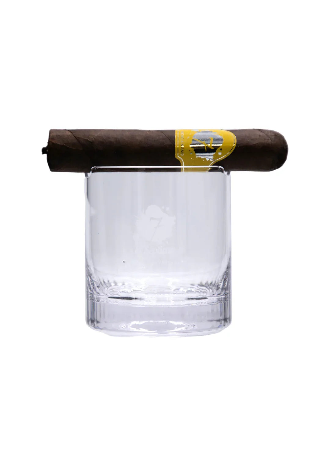 El Septimo cigar whiskey glass with logo side detail, at Cigar Inc, Woodland Hills