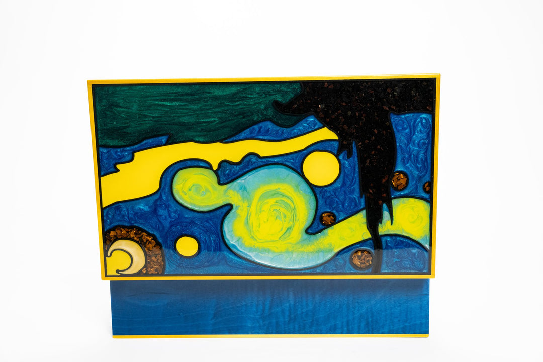 Maccarrone Starry Night 110 Count Limited Edition Humidor, obsidian and Eye of the Tiger stone marquetry detail