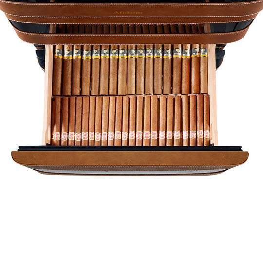 Afidano 1200 Ct Cigar Humidor, Temperature and Humidity Control with Classic Leather and Spanish Cedar Drawers