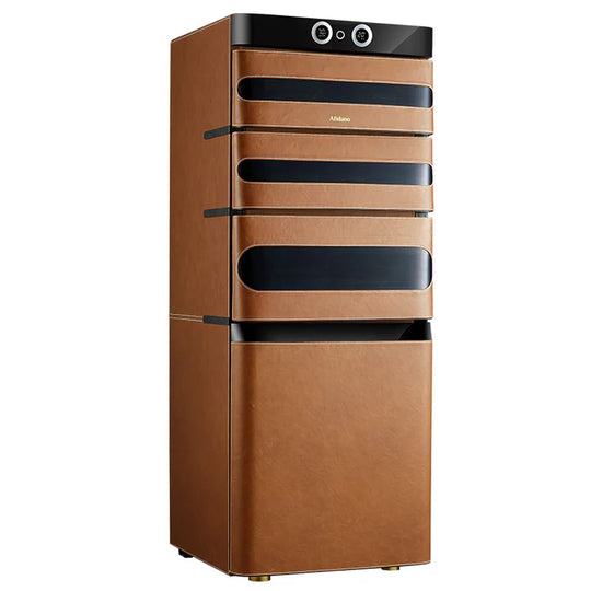 Afidano 1200 Ct Cigar Humidor, Temperature and Humidity Control with Classic Leather and Spanish Cedar Drawers