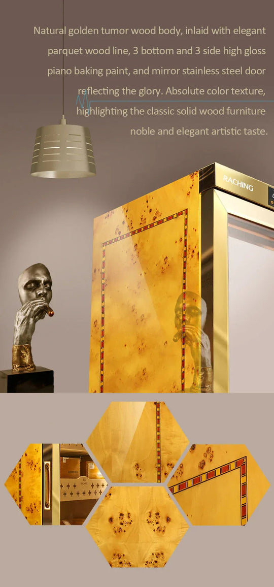 Gold cabinet detail on the Raching MON5800A luxury cigar humidor