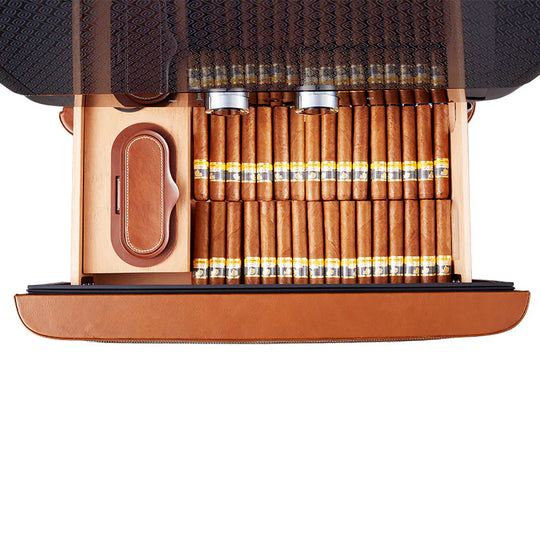 Afidano 1500 Ct Cigar Humidor, Temperature and Humidity Control with Classic Leather and Spanish Cedar Drawers