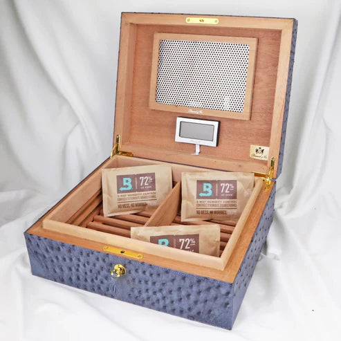 The "Airflow" Cigar Humidor - "American Blue Denim" Ostrich (60/70 Count)