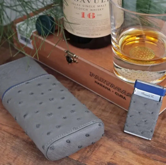 The "Show Band" 3 Cigar Case - Ostrich Gray (Ostrich), Brizard and Co luxury cigar accessory at Cigar Inc. Los Angeles