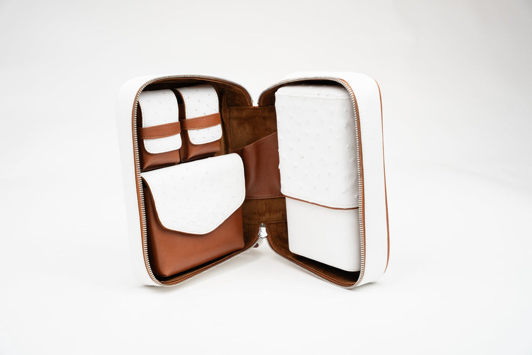 Havana Traveler Genuine Ostrich White w/Valuable Pouch (St Tropez collection) (Ostrich), Brizard and Co luxury cigar accessory at Cigar Inc. Los Angeles