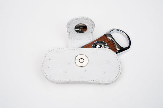 V Cutter Genuine Ostrich White & Rosewood w/Pouch (St Tropez collection) (Ostrich, Exotic Wood), Brizard and Co luxury cigar accessory at Cigar Inc. Los Angeles