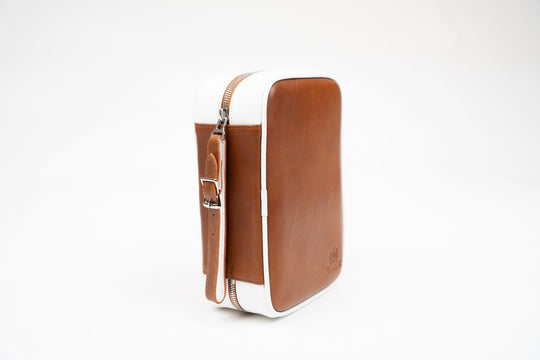 Havana Traveler Whisky Calf Leather & White w/Flask (Leather), Brizard and Co luxury cigar accessory at Cigar Inc. Los Angeles