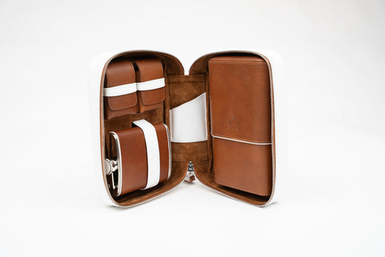 Havana Traveler Whisky Calf Leather & White w/Flask (Leather), Brizard and Co luxury cigar accessory at Cigar Inc. Los Angeles