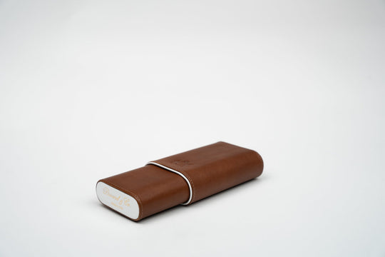 Cigar Case (Showband 3) Gordo Whisky Calf Leather & White (Leather), Brizard and Co luxury cigar accessory at Cigar Inc. Los Angeles