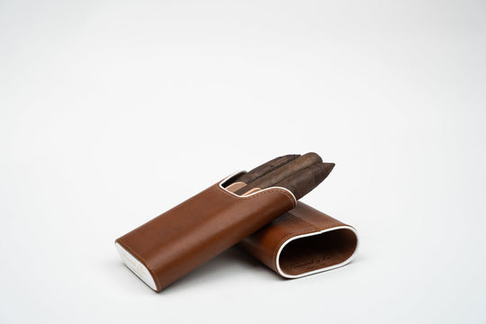 Cigar Case (Showband 3) Gordo Whisky Calf Leather & White (Leather), Brizard and Co luxury cigar accessory at Cigar Inc. Los Angeles