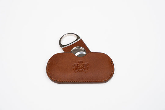 Double Guillotine II Whisky Calf Leather & White (Leather), Brizard and Co luxury cigar accessory at Cigar Inc. Los Angeles