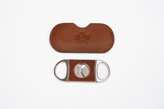 Double Guillotine II Whisky Calf Leather & White (Leather), Brizard and Co luxury cigar accessory at Cigar Inc. Los Angeles