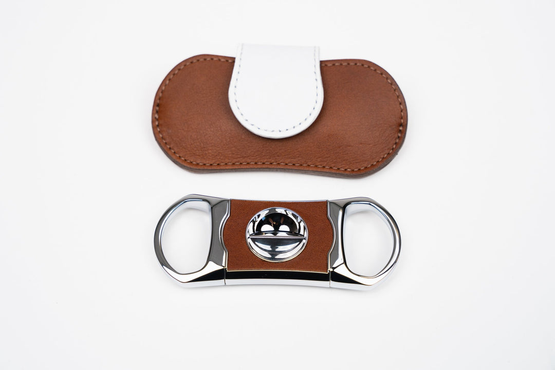 V Cutter Whisky Calf Leather & White w/Pouch (Leather), Brizard and Co luxury cigar accessory at Cigar Inc. Los Angeles