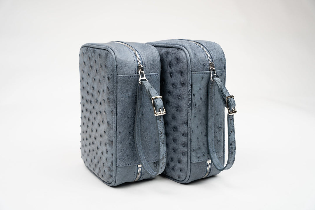 Havana Traveler Genuine Ostrich Bruciato "Denim" w/Flask (Ostrich), Brizard and Co luxury cigar accessory at Cigar Inc. Los Angeles