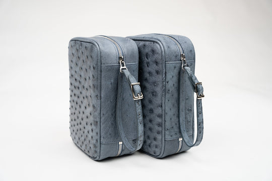 Havana Traveler Genuine Ostrich Bruciato "Denim" w/Flask (Ostrich), Brizard and Co luxury cigar accessory at Cigar Inc. Los Angeles