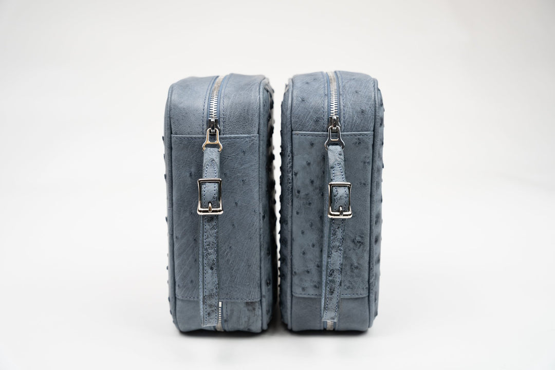 Havana Traveler Genuine Ostrich Bruciato "Denim" w/Flask (Ostrich), Brizard and Co luxury cigar accessory at Cigar Inc. Los Angeles