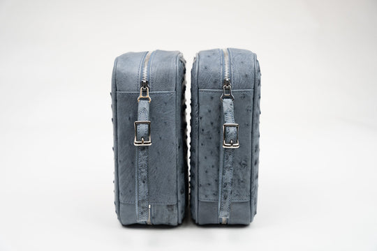Havana Traveler Genuine Ostrich Bruciato "Denim" w/Flask (Ostrich), Brizard and Co luxury cigar accessory at Cigar Inc. Los Angeles