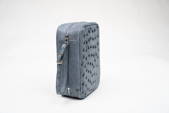 Havana Traveler Genuine Ostrich Bruciato "Denim" w/Flask (Ostrich), Brizard and Co luxury cigar accessory at Cigar Inc. Los Angeles