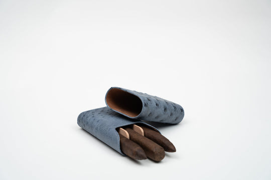 Cigar Case (Showband 3) Genuine Ostrich Bruciato Denim (Ostrich), Brizard and Co luxury cigar accessory at Cigar Inc. Los Angeles