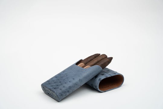 Cigar Case (Showband 3) Genuine Ostrich Bruciato Denim (Ostrich), Brizard and Co luxury cigar accessory at Cigar Inc. Los Angeles