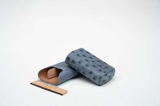 Cigar Case (Showband 3) Genuine Ostrich Bruciato Denim (Ostrich), Brizard and Co luxury cigar accessory at Cigar Inc. Los Angeles