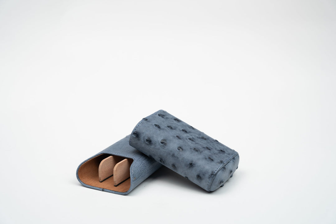 Cigar Case (Showband 3) Genuine Ostrich Bruciato Denim (Ostrich), Brizard and Co luxury cigar accessory at Cigar Inc. Los Angeles
