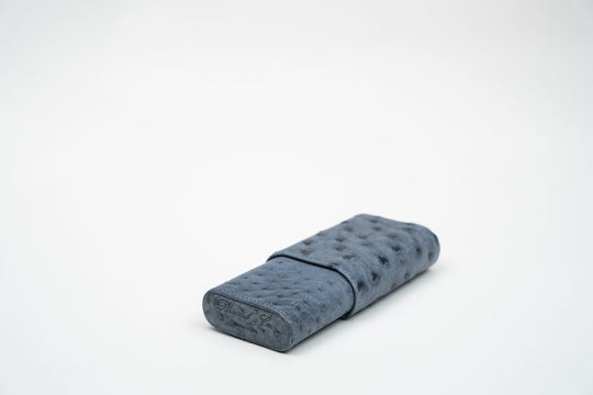 Cigar Case (Showband 3) Genuine Ostrich Bruciato Denim (Ostrich), Brizard and Co luxury cigar accessory at Cigar Inc. Los Angeles