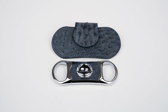 V Cutter Genuine Ostrich Bruciato Denim w/Pouch (Ostrich), Brizard and Co luxury cigar accessory at Cigar Inc. Los Angeles