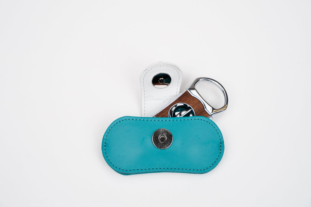 V Cutter "Positano" Turquoise leather and African Mohagany w/Pouch (Leather), Brizard and Co luxury cigar accessory at Cigar Inc. Los Angeles