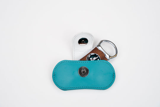 V Cutter "Positano" Turquoise leather and African Mohagany w/Pouch (Leather), Brizard and Co luxury cigar accessory at Cigar Inc. Los Angeles