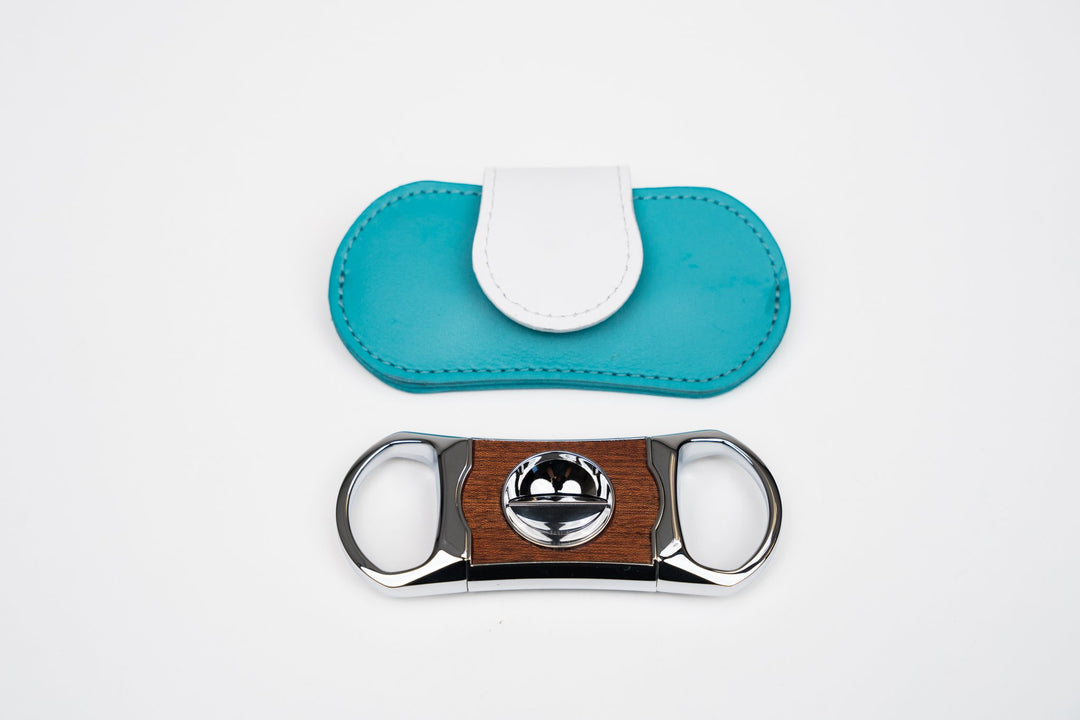 V Cutter "Positano" Turquoise leather and African Mohagany w/Pouch (Leather), Brizard and Co luxury cigar accessory at Cigar Inc. Los Angeles