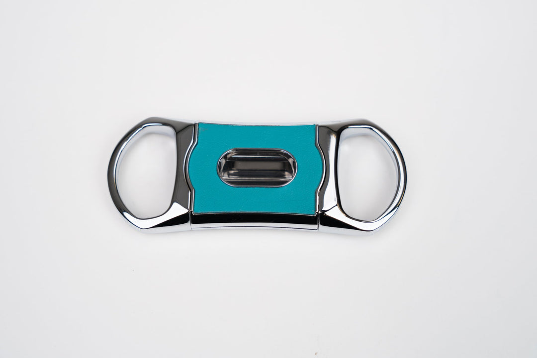 V Cutter "Positano" Turquoise leather and African Mohagany w/Pouch (Leather), Brizard and Co luxury cigar accessory at Cigar Inc. Los Angeles