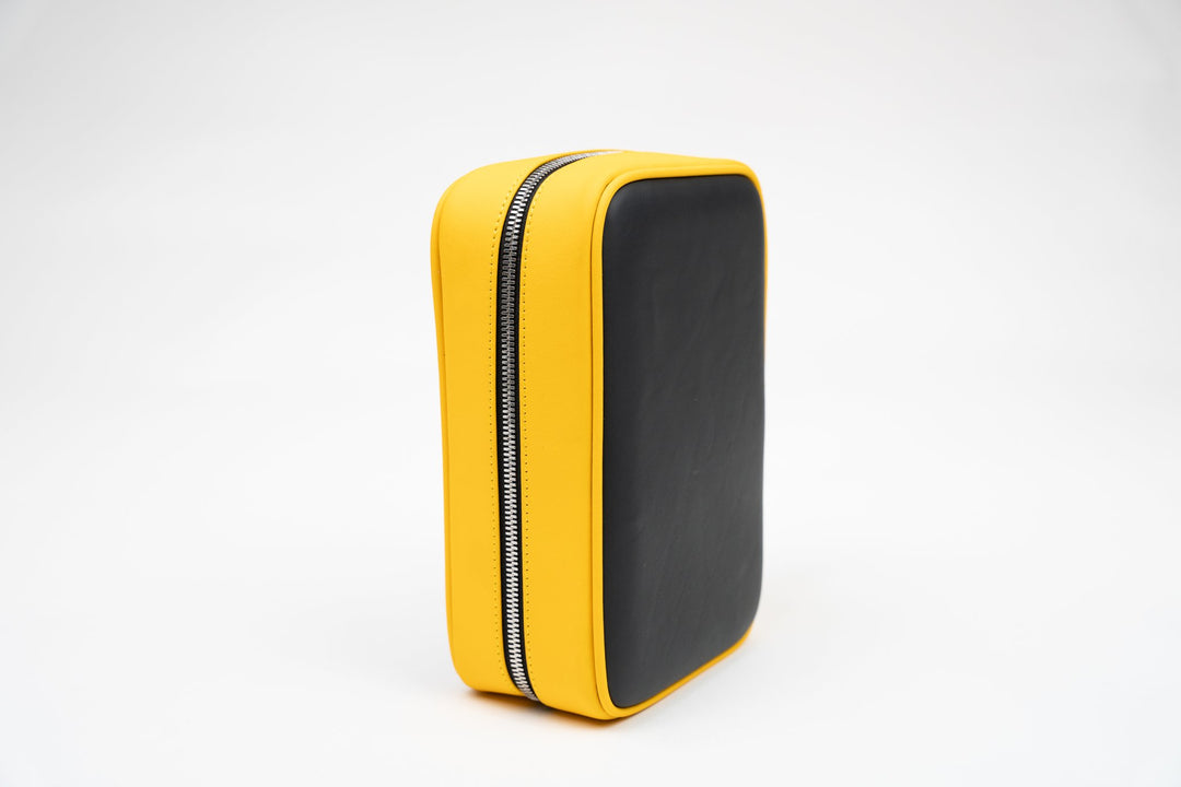 Havana Traveler Racing Black & Yellow w/ flask, Cases & Magnetic pouches (Leather), Brizard and Co luxury cigar accessory at Cigar Inc. Los Angeles