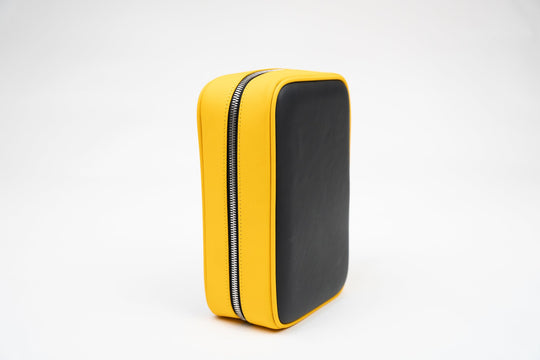 Havana Traveler Racing Black & Yellow w/ flask, Cases & Magnetic pouches (Leather), Brizard and Co luxury cigar accessory at Cigar Inc. Los Angeles