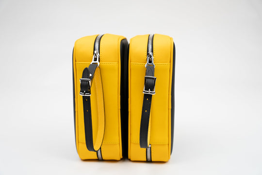 Havana Traveler Racing Black & Yellow w/ flask, Cases & Magnetic pouches (Leather), Brizard and Co luxury cigar accessory at Cigar Inc. Los Angeles