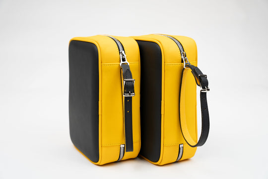 Havana Traveler Racing Black & Yellow w/ flask, Cases & Magnetic pouches (Leather), Brizard and Co luxury cigar accessory at Cigar Inc. Los Angeles