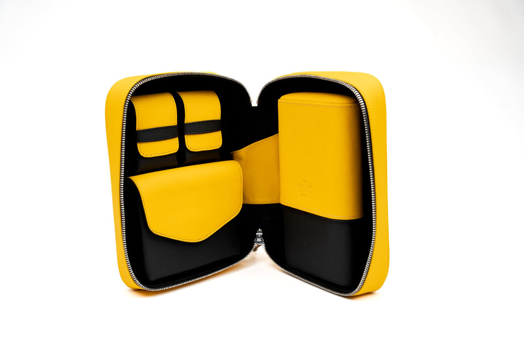 Havana Traveler Racing Black & Yellow w/Valuable Pouch (Leather), Brizard and Co luxury cigar accessory at Cigar Inc. Los Angeles