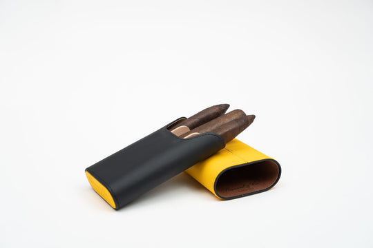 The "Show Band" 3 Cigar Case - Racing Black & Yellow, Brizard and Co luxury cigar accessory at Cigar Inc. Los Angeles