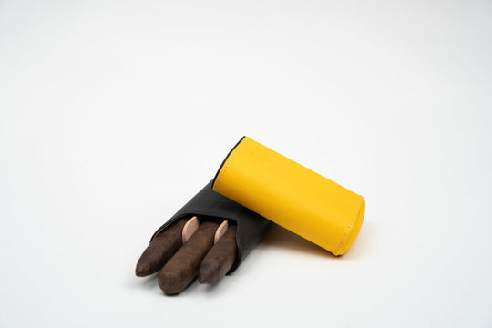 The "Show Band" 3 Cigar Case - Racing Black & Yellow, Brizard and Co luxury cigar accessory at Cigar Inc. Los Angeles