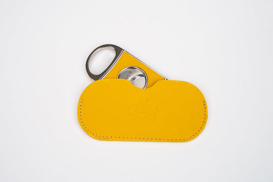 Double Guillotine II Cutter Racing Black & Yellow w/ Pouch (Leather), Brizard and Co luxury cigar accessory at Cigar Inc. Los Angeles