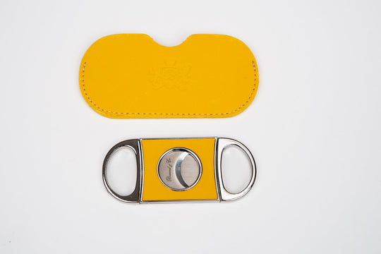 Double Guillotine II Cutter Racing Black & Yellow w/ Pouch (Leather), Brizard and Co luxury cigar accessory at Cigar Inc. Los Angeles