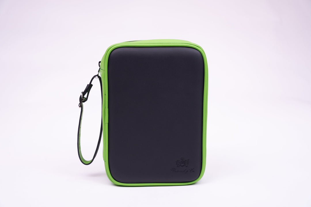 Havana Traveler Racing Black & Lime Green w/ flask, Cases & Magnetic pouches (Leather), Brizard and Co luxury cigar accessory at Cigar Inc. Los Angeles