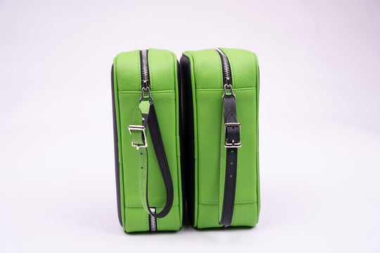 Havana Traveler Racing Black & Lime Green w/ flask, Cases & Magnetic pouches (Leather), Brizard and Co luxury cigar accessory at Cigar Inc. Los Angeles