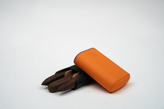The "Show Band" 3 Cigar Case (Gordo) - Racing Black & Orange, Brizard and Co luxury cigar accessory at Cigar Inc. Los Angeles
