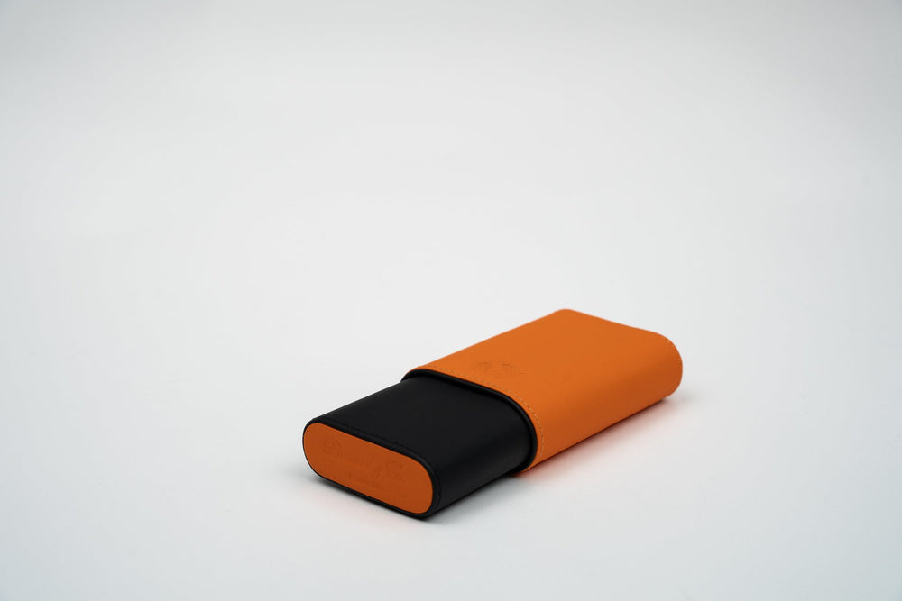 The "Show Band" 3 Cigar Case (Gordo) - Racing Black & Orange, Brizard and Co luxury cigar accessory at Cigar Inc. Los Angeles
